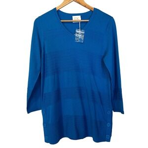 NWOT Edinburgh Knitwear Womens Blue V-Neck Tunic Sweater M Scotland Quiet Luxury